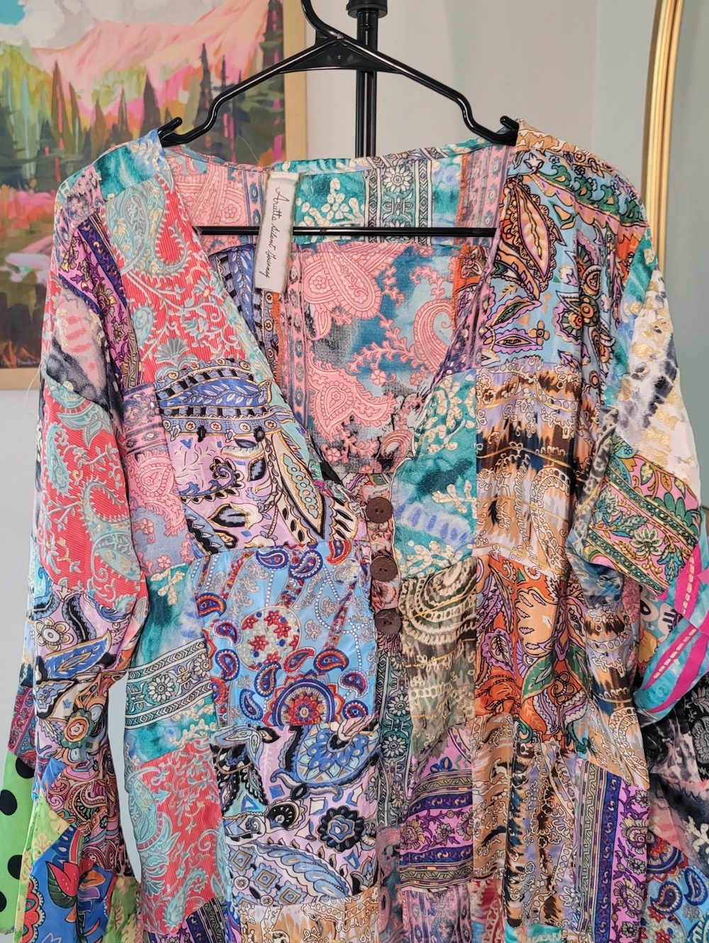 ARATTA 100% Silk Patchwork Coverup Limited Production Boho Size OS up to XL